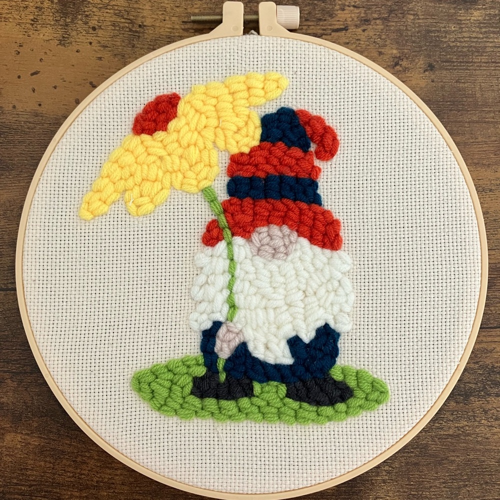 Gnome Embroidery with Sunflower, Whimsical Punch Needle, Wall Decor,Wall Hanging